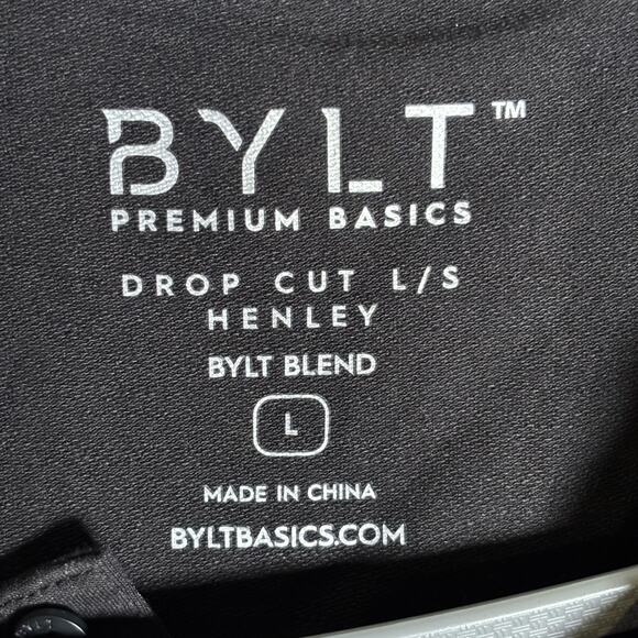 BYLT Premium Basics Long Sleeve Drop-Cut Henley – Black, Size L - Picture 4 of 6